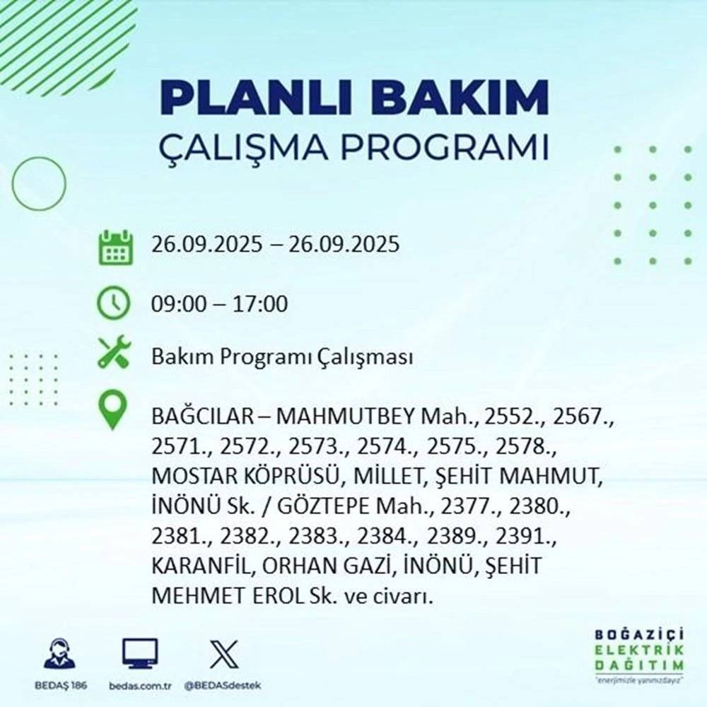 İstanbul’da elektrik alarmı! 23 ilçede 10 saatlik kesinti listesi açıklandı 16